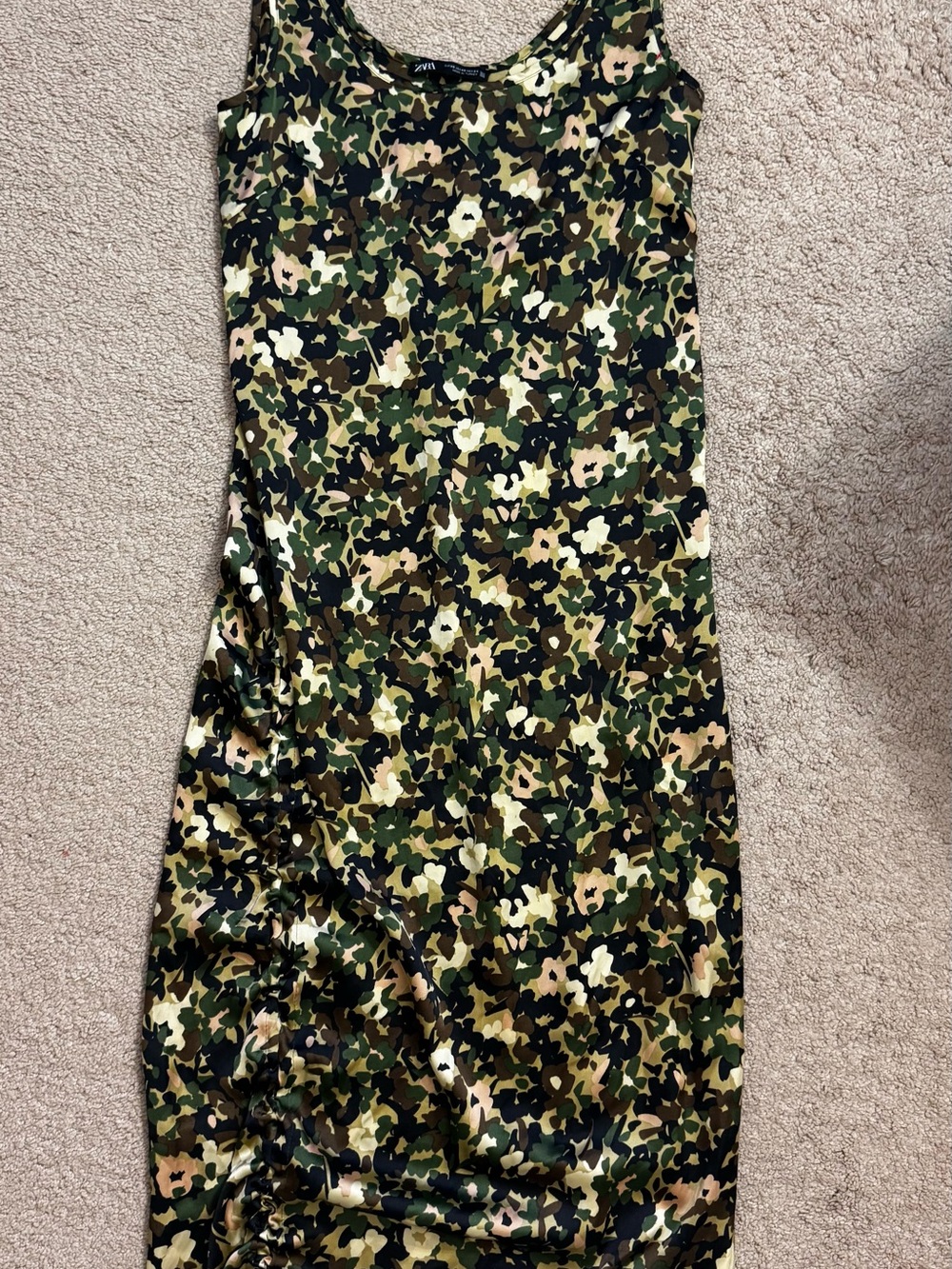 Zara Green, Brown, Pink Camo-Print Dress